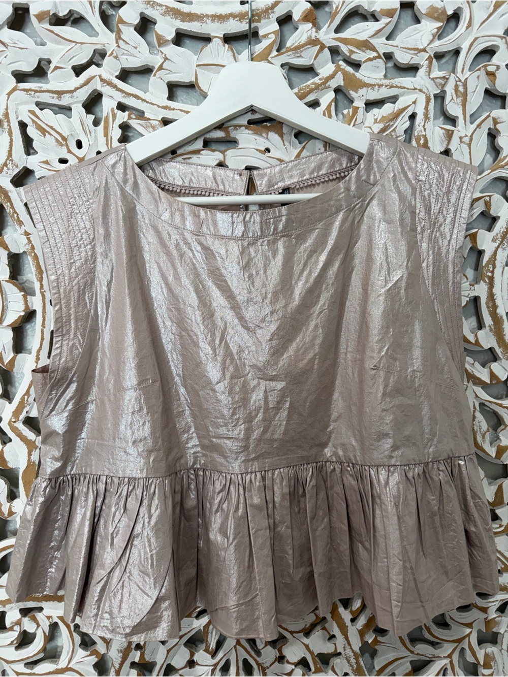 Anthropologie Metallic Mauve Peplum Sleeveless Top